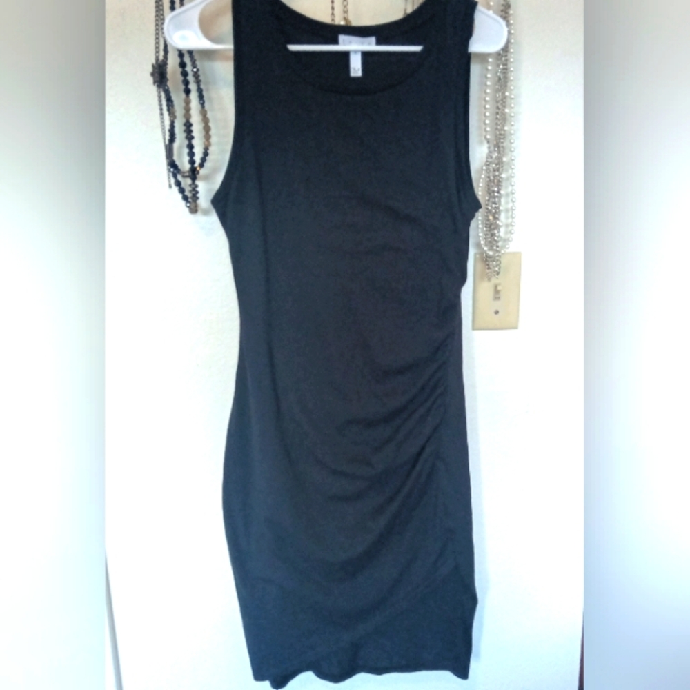Black Knit Dress Gathered Up One Side. Body Core, Comfortable. By Leith Size Md.